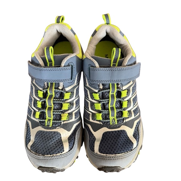 Merrell Kids' Gray Blue Lime Moab FST Low Sneakers Waterproof Hiking Hybrid SZ 1 - Picture 1 of 12